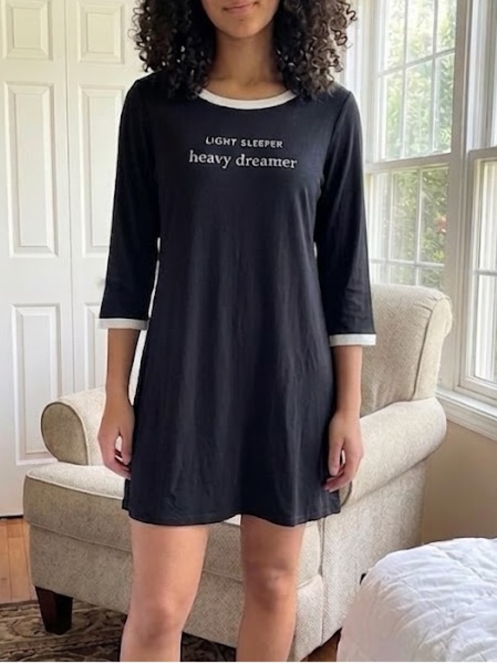 Kate Spade Nightgown Sleep Shirt with 3/4 Length Above Knee Length Black Size L